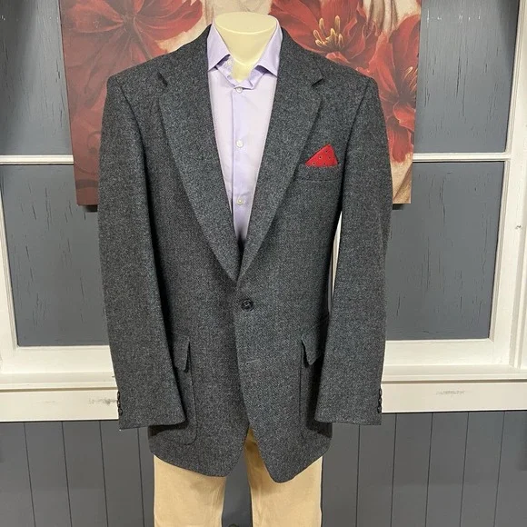 Vintage Farah Tweed Blazer Jacket Sport Coat Mens 44L Long Wool Grayish Navy